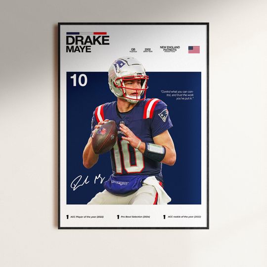 Discover Drake Maye Poster, American Football, football Wall Art, Drake Maye Print Digital Download, Football Player Art, QB Poster, Sports Room Decor.