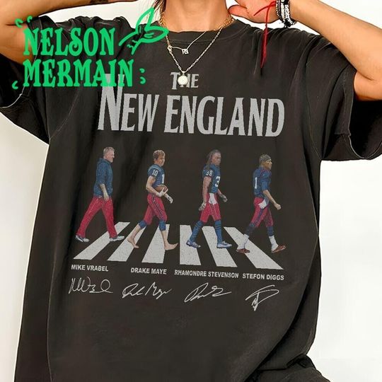 Discover New England Walking Road Signatures Football Shirt, Gift For Fans Drake Maye, Stefon Diggs, Mike Vrabel
