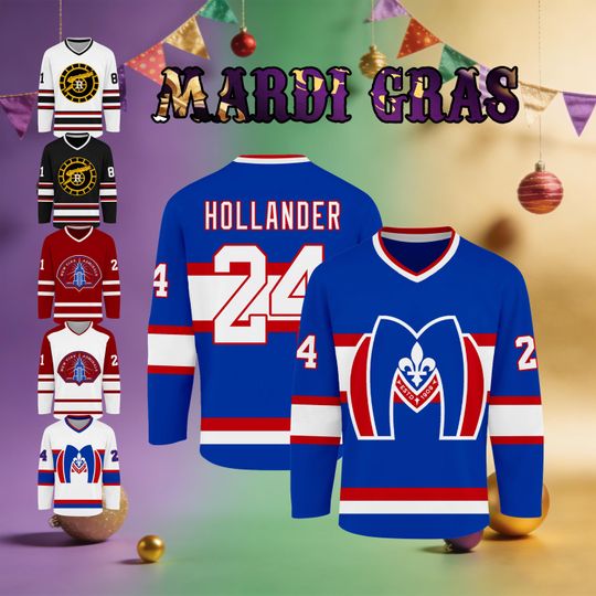 Discover Personalized Mardi Gras Hockey Jersey Custom Name and Number Embroidered or Printed Ice Hockey Jersey Uniform for Teams Fans Festival Outfit