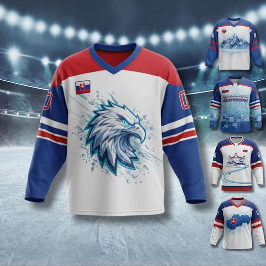 Discover Slovakia Hockey Jersey Blue White Red Slovak Flag Eagle Mountain Castle Map Designs Unisex Fan Gift Milano Cortina 2026