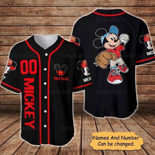 Discover Personalized Disney Mickey Baseball Jersey Shirt, Mickey Lover Baseball Jersey, Mickey Fan Baseball Shirt, Mickey mouse Jersey Shirt