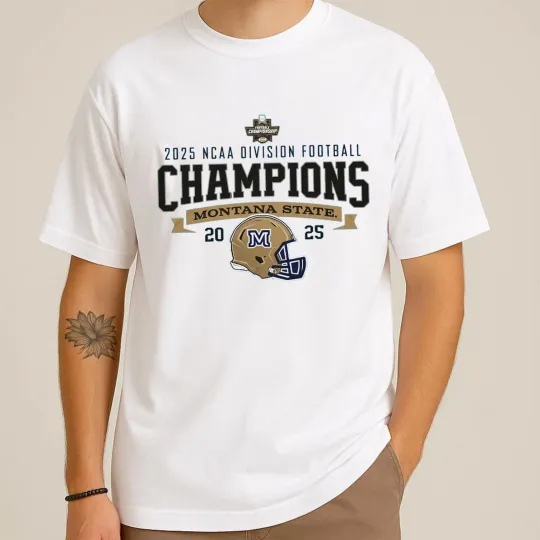 Discover Montana State Bobcats 2025 NCAA Division Football Champions Helmet T-Shirt