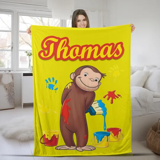 Personalized Curious George Blanket, Curious George Fleece Blanket