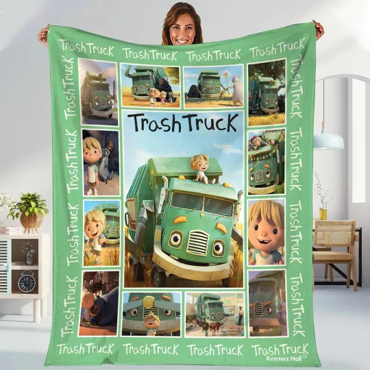 Discover Trash Truck Fleece Blanket, Trash Truck Blanket, Trash Truck Birthday Gifts