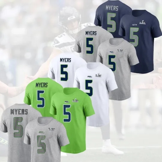 Jason Myers Seattle Seahawks 2026 Player Name & Number Double Sided T-Shirt