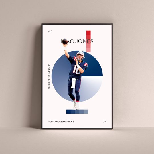 Discover Mac Jones Poster - New England Patriots Football Wall Art, Minimalist Vertical Print for Home, Game Room, Man Cave