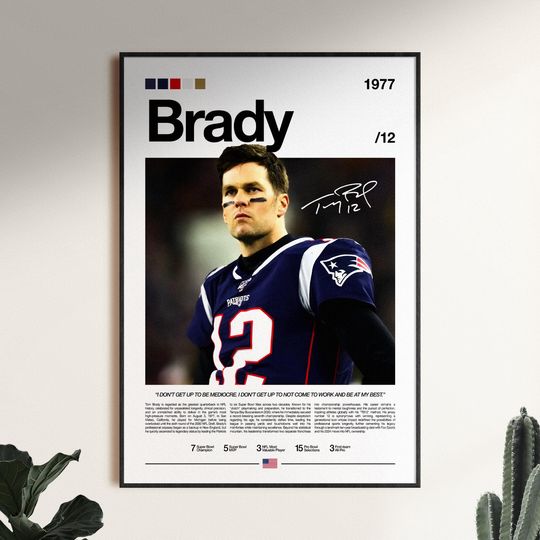 Discover Tom Brady Football Poster, New England Patriots Wall Art, American Football Player Print, Motivational Sports Poster