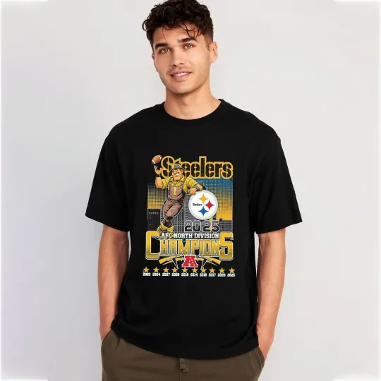 Discover Pittsburgh Steeler Skyline City Mascot 2025 AFC North Division Champions Tshirt