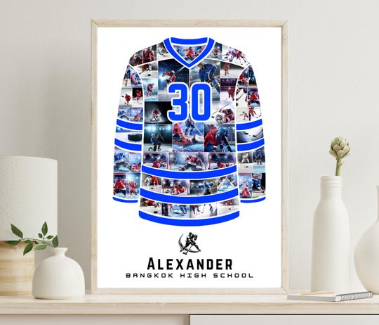 Discover Ice Hockey Photo Collage  Editable Hockey Jersey Poster  Sports Keepsake  Printable Digital Wall Art