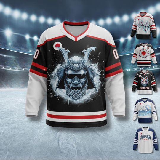 Discover Japan Hockey Fan Jersey Samurai Mask Sakura Rising Sun Kitsune Fox Mt Fuji Unisex Pique Stretch Top Milano Cortina 2026