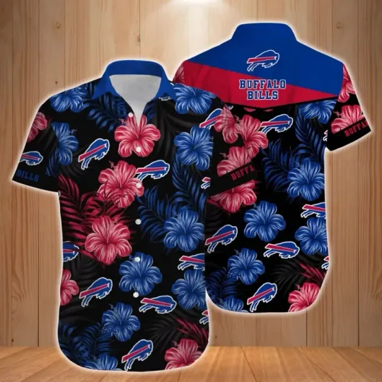 Discover Buffalo Football Black Hibiscus Hawaiian Shirt Gift For Friends, For Fans