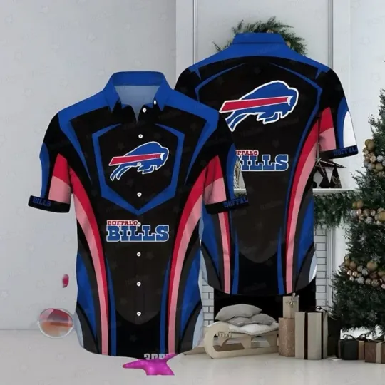 Discover Buffalo Football Black and Red Shield Hawaiian Shirt Gift For Friends, For Fans