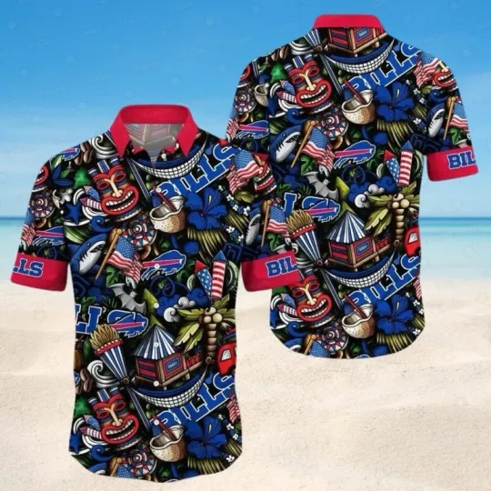 Discover Buffalo Football Red and Blue Tiki Fest Hawaiian Shirt Gift For Friends, For Fans