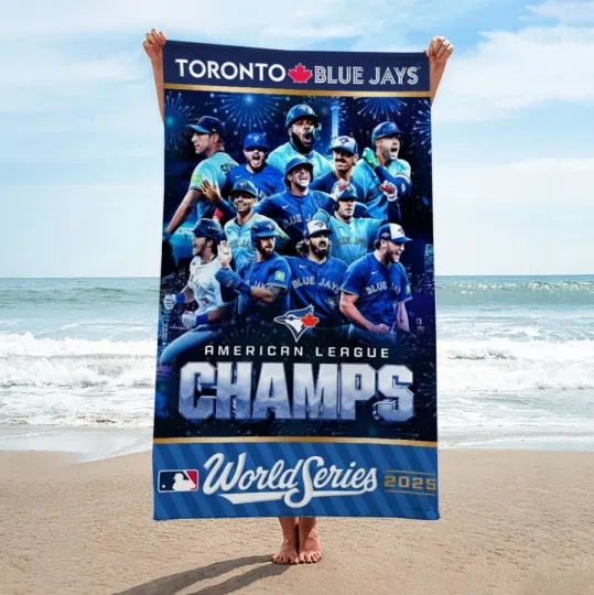 Discover Toronto Blue Jay 2025 American League Champions Rectangle Beach Towel