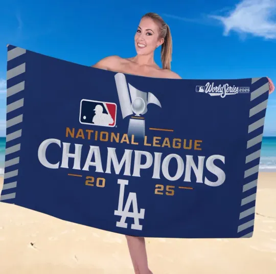 Discover Los Angeles Dodger Wincraft 2025 National League Champions Rectangle Beach Towel