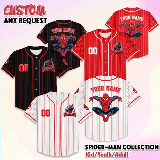 Discover Custom Spider-Man Baseball Jersey, Personalized Superhero Jersey, Marvel Birthday Outfit, Spider-Man Shirt, Gift for Fans