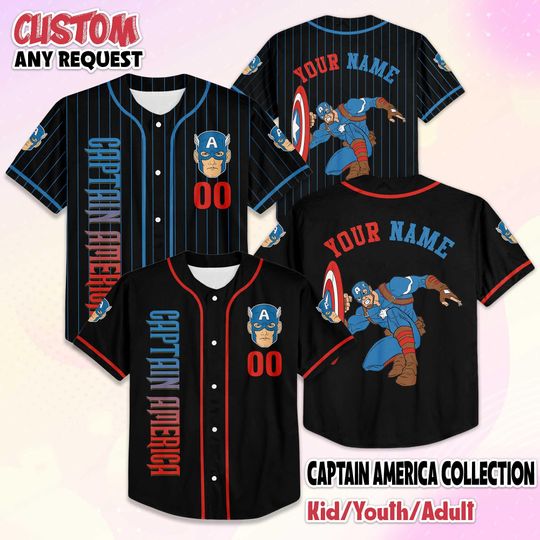 Discover Custom Captain America Baseball Jersey, Disney Captain America Baseball Shirt, Matching Disney Trip Outfit, Gift for Fan