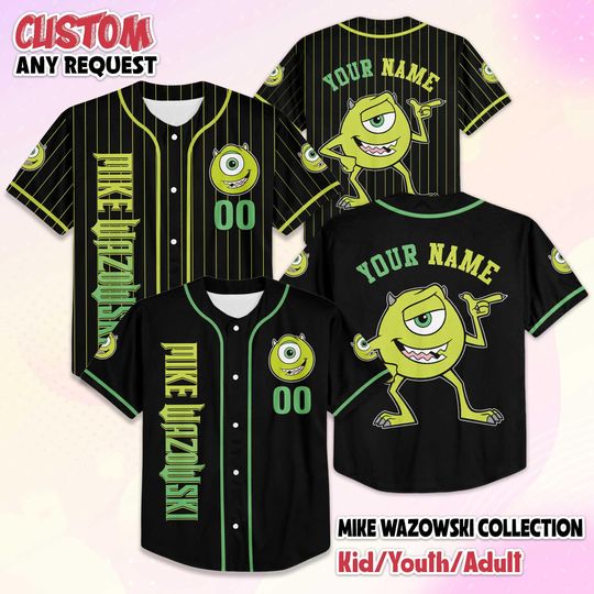 Discover Personalized Mike Wazowski Baseball Jersey, Disney Monsters Inc Baseball Shirt, Matching Disney Trip Outfit, Fan Lover Gift