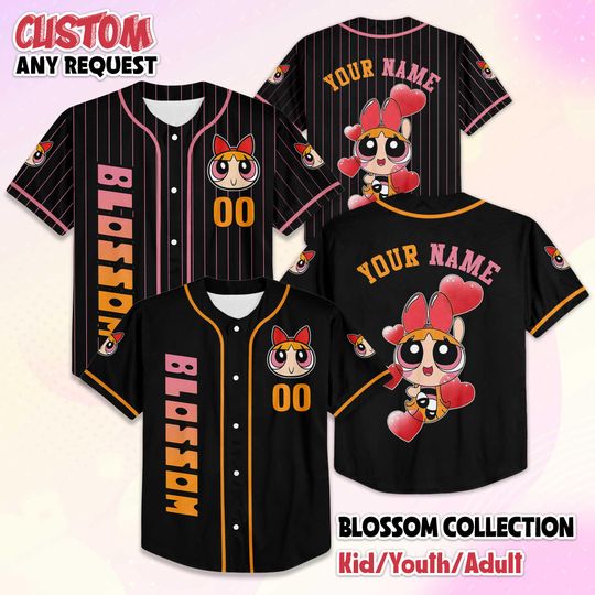 Discover Personalized Blossom Baseball Jersey, Custom The Powerpuff Girls Bubbles Shirt, Disney Family Matching Outfit, Gift for Fans