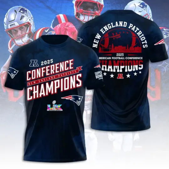 Discover New England Patriots 2025 Afc Champions 3D T-Shirt