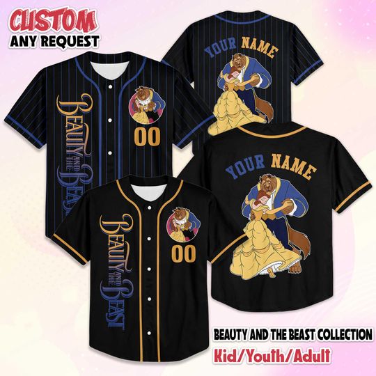 Discover Personalized Beauty and the Beast Baseball Jersey, Custom Beauty and the Beast Jersey Shirt, Disney Baseball Team Outfit, Birthday Gift