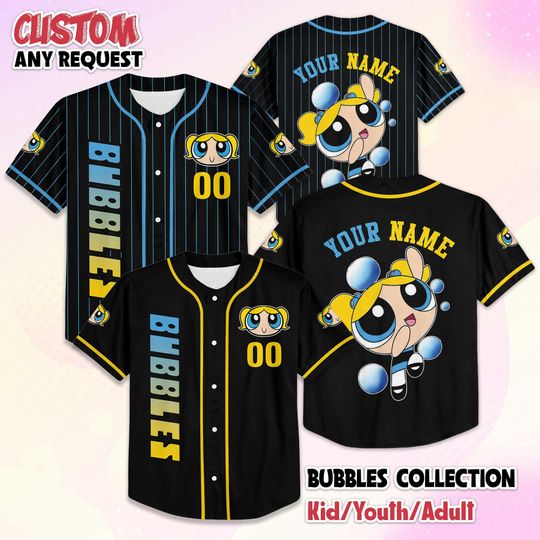Discover Custom Bubbles Baseball Jersey, The Powerpuff Girls Bubbles Shirt, Disney Family Matching Outfit, Gift for Fans