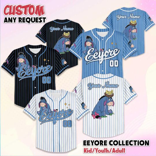 Discover Personalized Eeyore Baseball Jersey, Custom Winnie the Pooh Shirt, Disney Baseball Outfit, Matching Family Tee, Birthday Gift