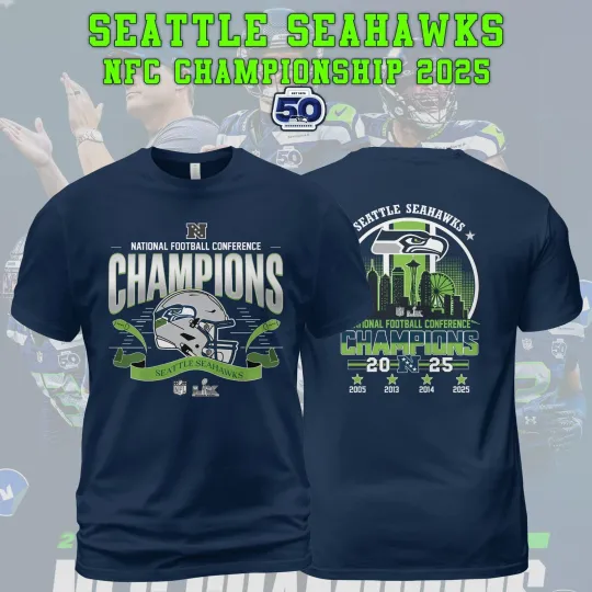 Discover Seattle Seahawks 2025 NFC Championship 50th Anniversary Shirt
