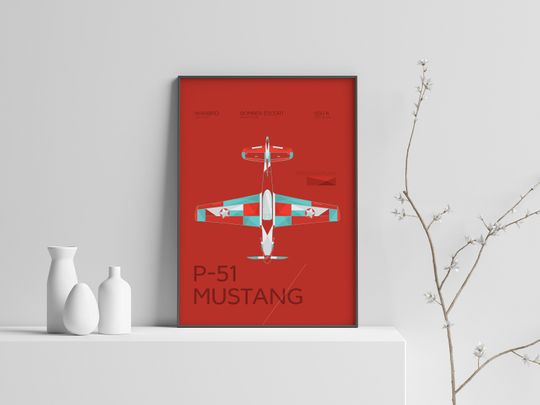 Discover P-51 Mustang Plane Illustration Digital Downloadable Poster