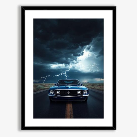 Discover Ford Mustang Mach 1 Art Print, Stormy Sky Scene (Digital Download)