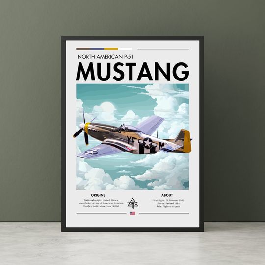 Discover P-51 Mustang Print: WWII Fighter Jet Poster, Aviation Art