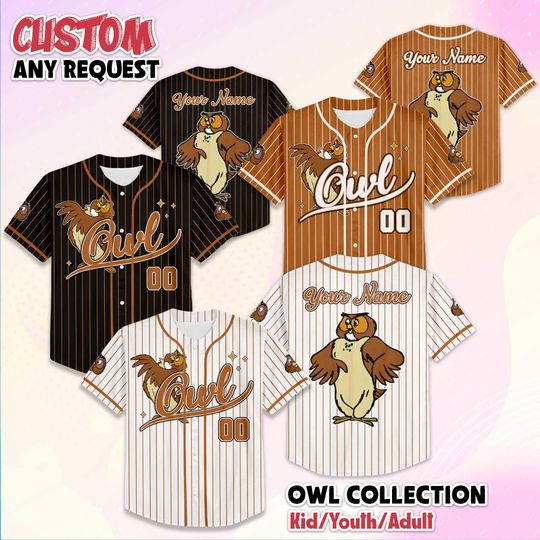 Discover Personalized Owl Baseball Jersey, Custom Disney Winnie the Pooh Shirt, Outfit for Kids, Matching Family Shirt, Birthday Gift