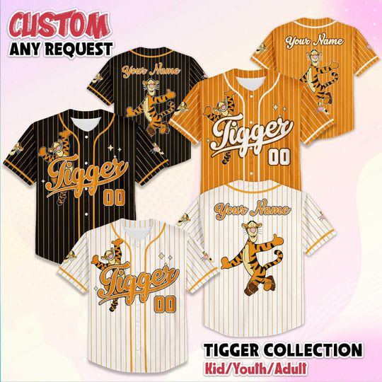 Discover Custom Tigger Baseball Jersey, Disney Winnie the Pooh Shirt, Disney Baseball Team Shirt, Kid Adult Baseball Jersey