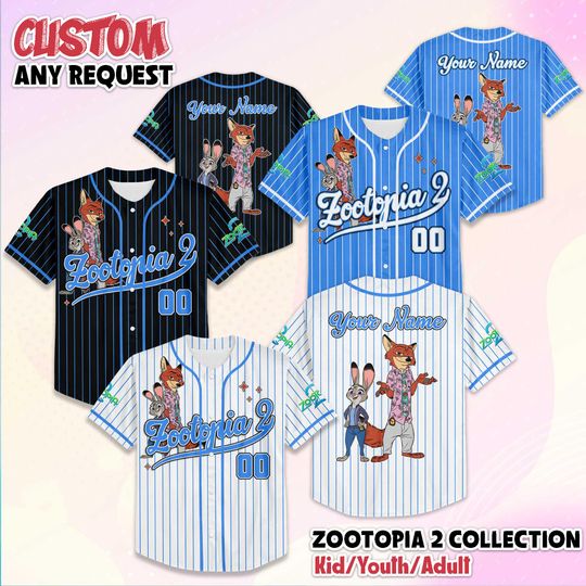 Discover Personalize Zootopia 2 Baseball Jersey, Custom Disney Zootopia Baseball Jersey, Disney Family Shirts, Matching Team Outfit