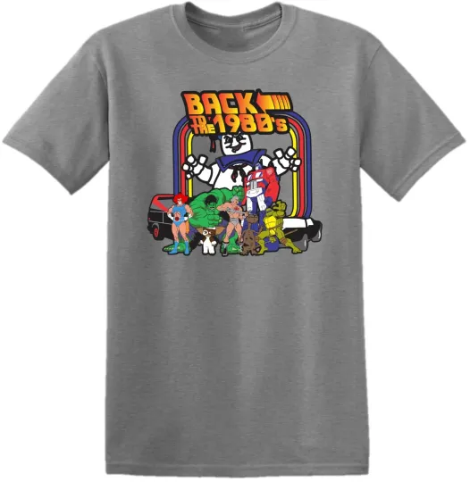 Discover Back to the 80's Icon T-Shirt with Superhero Cartoon Character for Kids and Men
