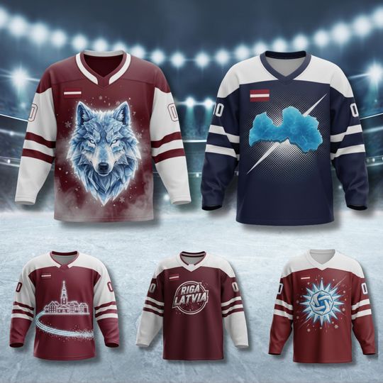 Discover Latvia Hockey Jersey  White Wolf Riga Map Unisex Gift 2026 Winter Games Stretch Pique