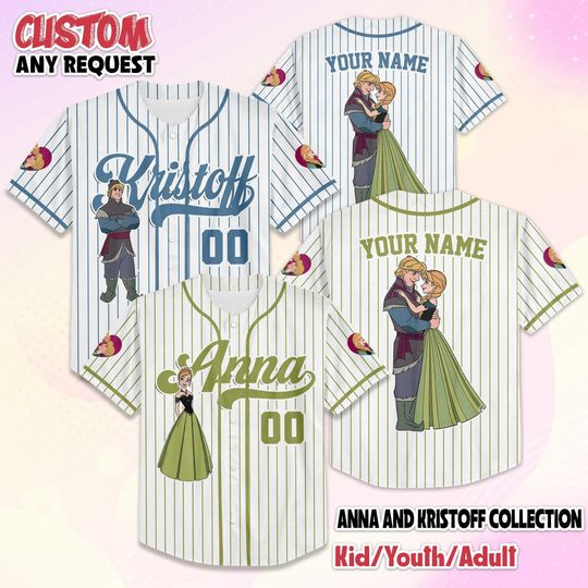 Discover Personalize Anna and Kristoff Baseball Jersey, Custom Frozen Valentines Day Jersey Shirt, Disney Couple Gift