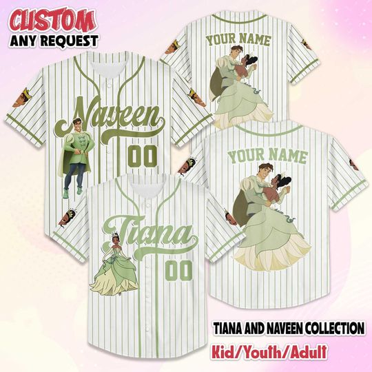 Discover Personalize Tiana and Naveen Baseball Jersey, Custom The Princess and the Frog Valentines Day Jersey Shirt, Disney Couple Gift