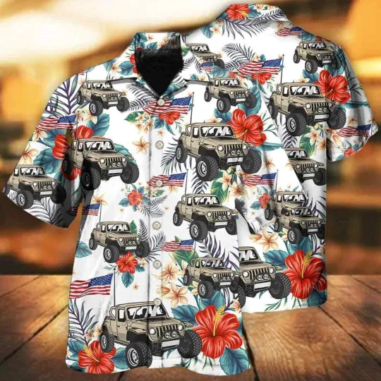 Discover Independence Day Jeep Celebration Hawaiian Shirt with Unique Print