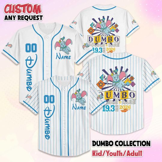 Discover Personalize RunDisney 2026 Dumbo Double Dare Baseball Jersey, Disney Dumbo Jersey Shirt, Disney Dumbo Baseball Fan Lover Gift