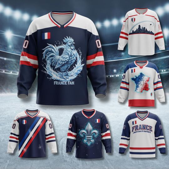 Discover France Hockey Fan Jersey Rooster Fleur de Lis Map Paris Skyline Designs Red White Blue Unisex Rink Game Day Gift 2026 Games