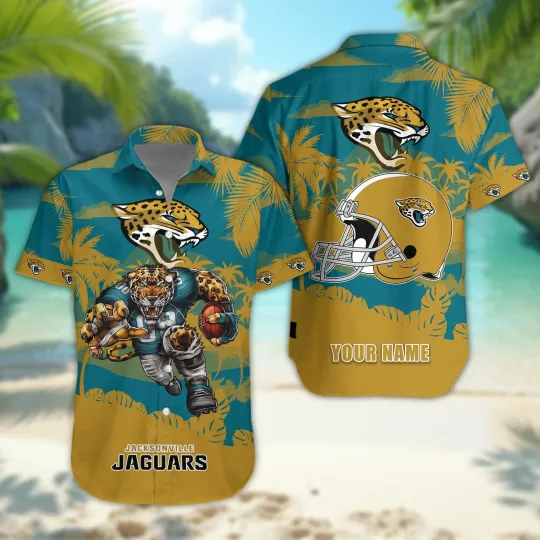 Jacksonville Jaguar Hawaiian Shirt Gridiron Warrior Helmet Leopard