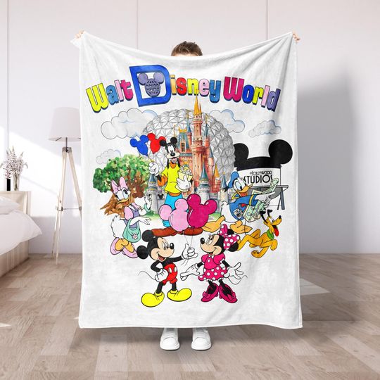 Discover Walt Disney World Plush Fleece Blanket, Theme Park Throw for Families, Cozy Soft Blanket Gift, Disney Vacation Decor, Cartoon Design DS104