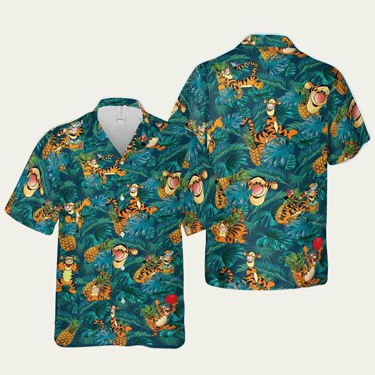 Discover Tigger Pineapple Winnie The Pooh Vacation Hawaiian Shirt Beach Hawaiian Shirt, Cartoon Character Summer Shirt, Aloha Shirt, Gift for Friend