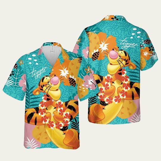 Discover Tigger Winnie The Pooh Disney Hawaiian Shirt, Cartoon Character Summer Beach Shirt, 3D Aloha Shirt, Gift for Friend