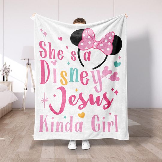 Discover Disney Jesus Kinda Girl Plush Fleece Blanket, Christian Faith Throw, Cute Disney Blanket, Cozy Family Gift, Pink Inspirational Decor DS57