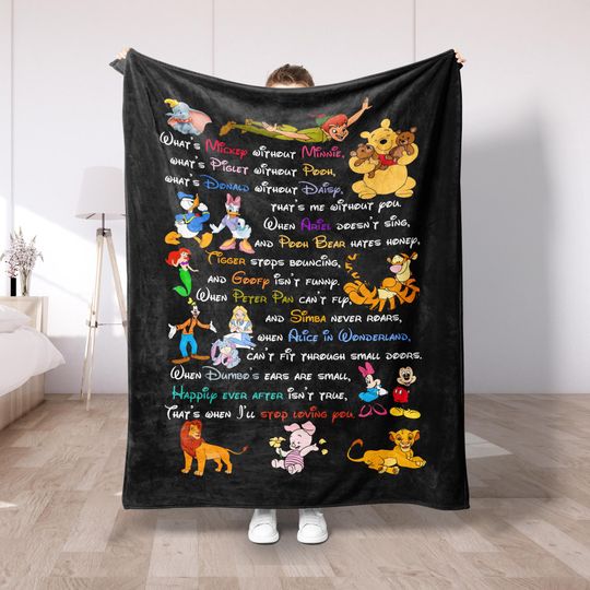 Discover Disney Character Love Quote Plush Fleece Blanket, Romantic Gift for Couple, Cozy Family Throw, Cute Cartoon Blanket for Disney Lovers DS59