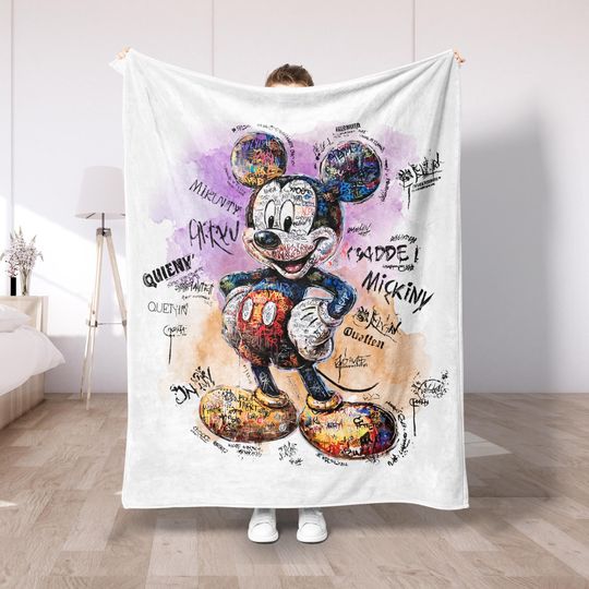 Discover Graffiti Mickey Mouse Plush Fleece Blanket, Colorful Street Art Throw, Disney Lover Gift, Cozy Family Blanket, Trendy Home Decoration DS53
