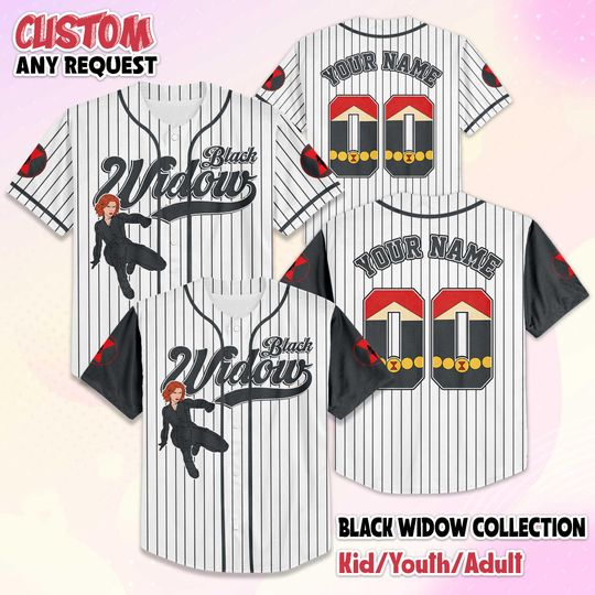 Custom Black Widow Baseball Jersey, Matching Family Superhero Shirt