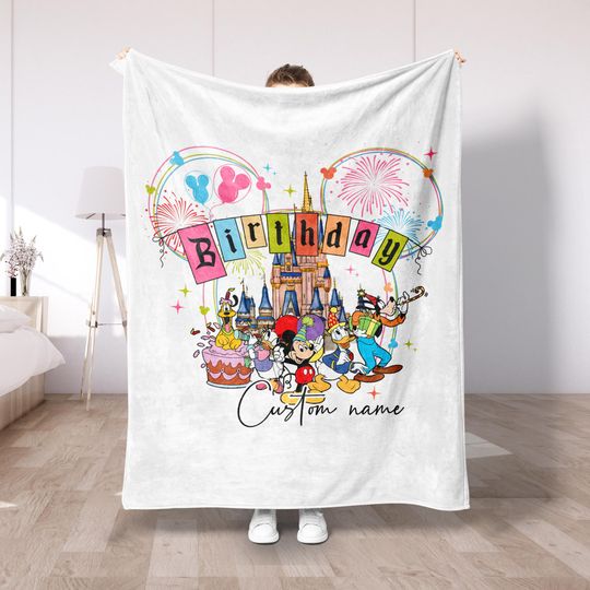 Discover Disney Birthday Castle Plush Fleece Blanket, Custom Name Blanket for Kids, Party Gift for Girls, Cozy Family Throw, Magical Celebration DS45